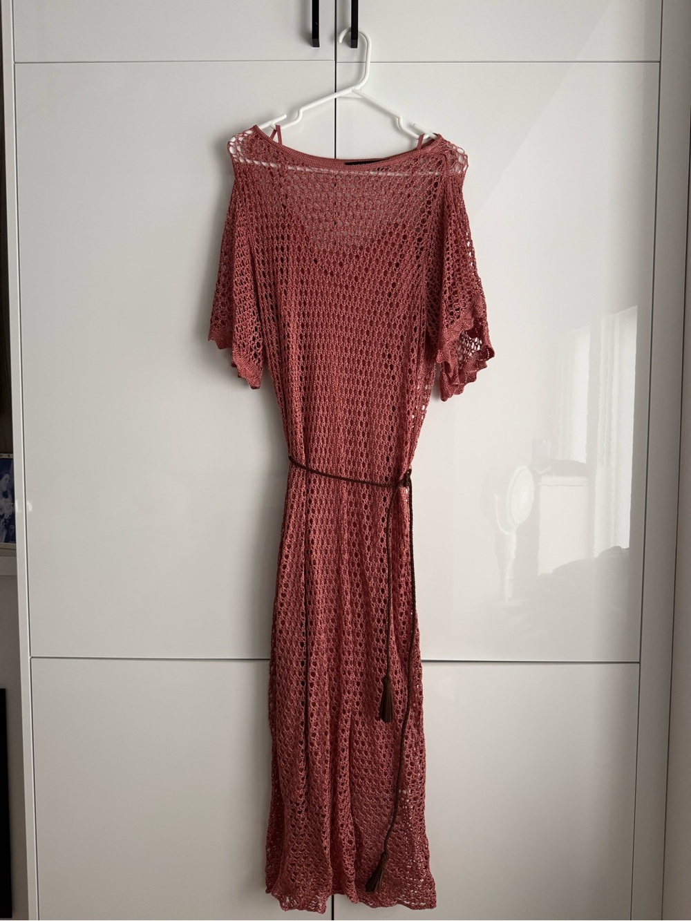Ralph Lauren Crochet Knit Midi Dress in Dusty Rose